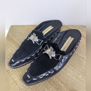 Vintage Donald J Pliner “Flying Pig” Leather Mules Women’s Size 7N – Black Slip